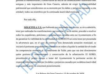 Escrito de GoroEco presentado en el Ayuntamiento de Telde/TA.